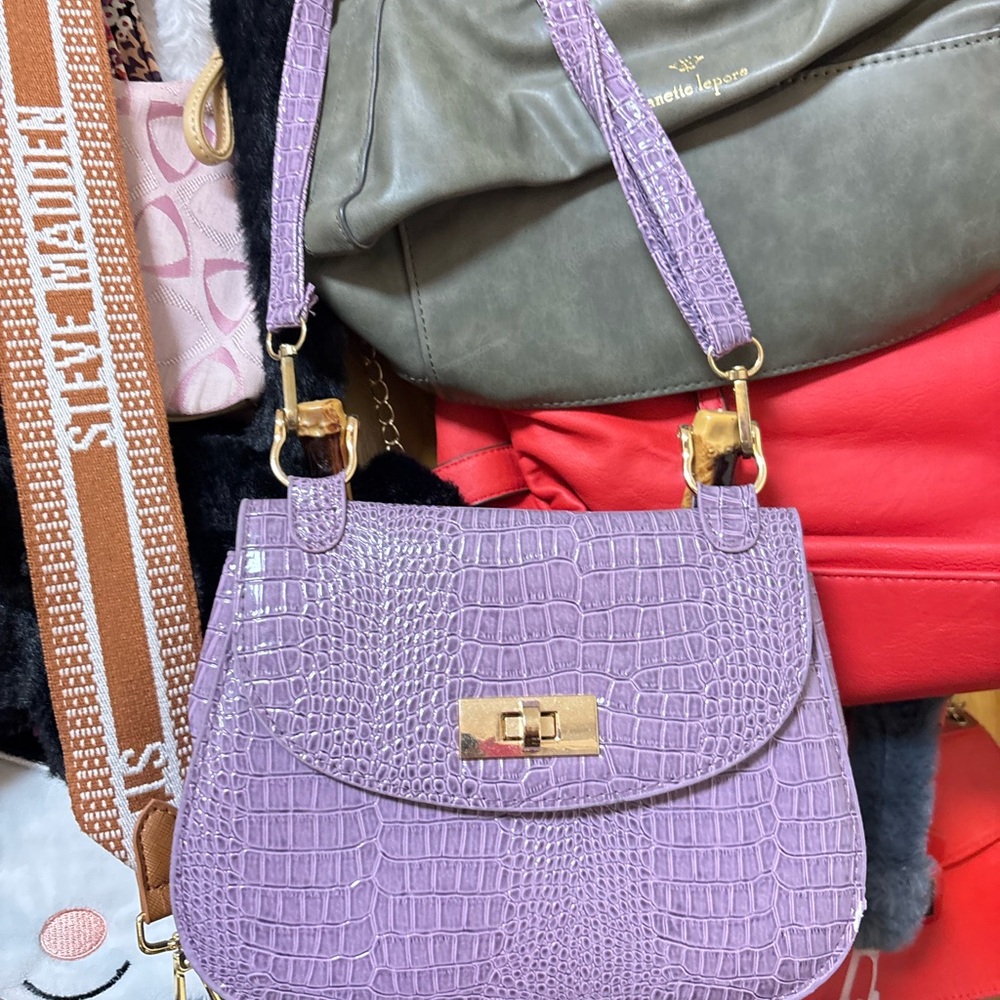 Purple Crocodile-Embossed Women's Bag